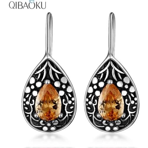 Drop Shaped Retro Earrings 925 Sterling Silver Earrings Zircon Dangle Earrings Fashion Ear Jewelry for Women Gift