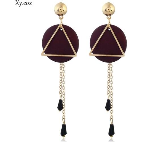 Fashion Wood Earrings for Women Jewelry Long Chain Bead Round Tassel Earring Femme Green Red Wooden Groot Statement Drop Earing