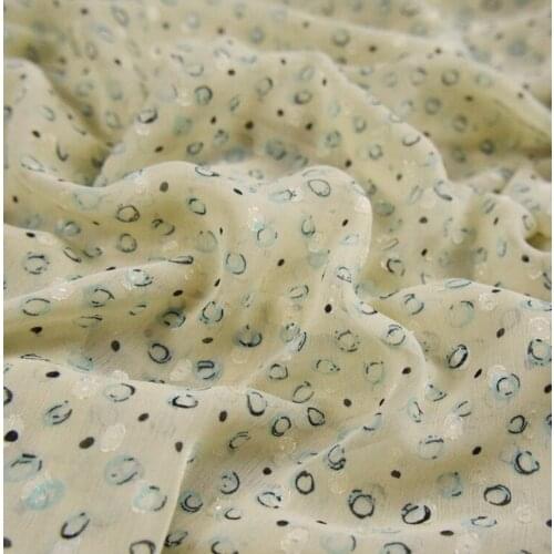 Chiffon Yarn Fabric Xiaojiabiyu Fresh And Elegant Beige Mint Green Polka Dot Cut Flowers Shun Hao Crepe Handmade DIY Fabric