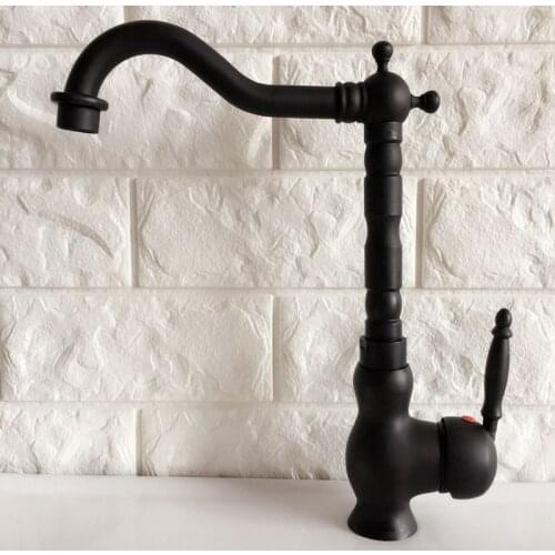 Kitchen Faucets Black Color Brass Swivel Kitchen Faucets Hot and Cold Water Mixer Tap Single Hole Mixer Tap Knf359