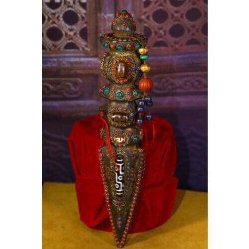 Tibet Buddhism Old Natural meteorite Filigree mosaic Gem Dzi Bead Dorje Vajra Phurpa Town House Exorcism Ward off evil spirits