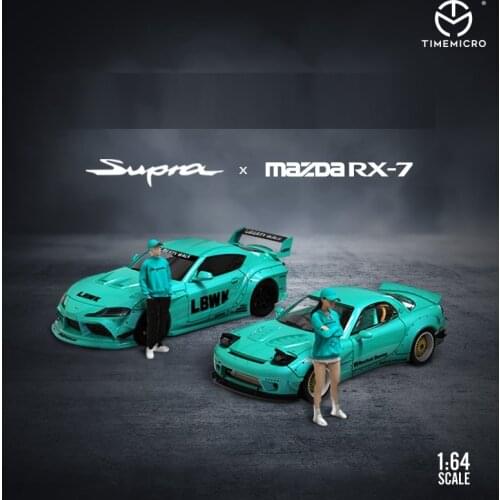 TimeMicro 1:64 Mazda RX-7 Rocket Bunny Pandem /LBWK LB Performance Toyota Supra Blue Diecast Model Car