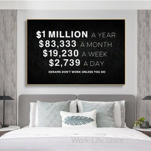 Inspirational Money Art Million Dollars A Year Milliardaire Canvas Painting Posters and Prints Wall Art Pictures for Home Decor