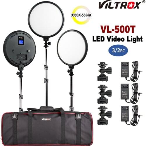 VILTROX VL-500T Ultra-Thin Round Light Kit 3300K-5600K LED Video Light Set With Tripod for Photo Photography Conference Studio