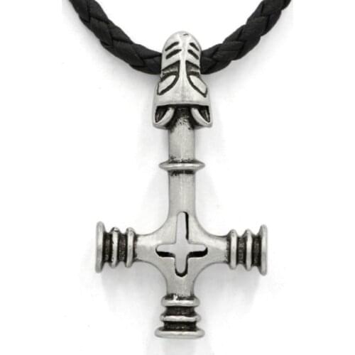Vintage Norse Style Wolf Head Cross Pendant Viking Amulet Necklace