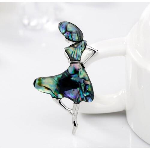 Grace Women Dance Brooch Natural Shell Skirt and Cap Brooches for Girl Wedding Pins Jewelry Gifts Accessories