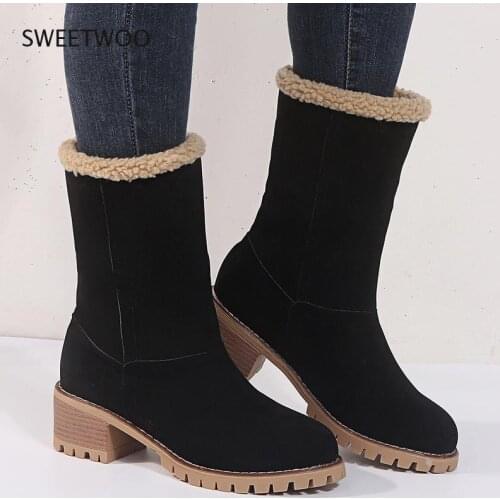 Womens Shoes Snow Boots Ladies Winter Shoes Fashion Flock Warm Boots Ankle Boots Short Bootie Slip-On Outside Shoes Botas