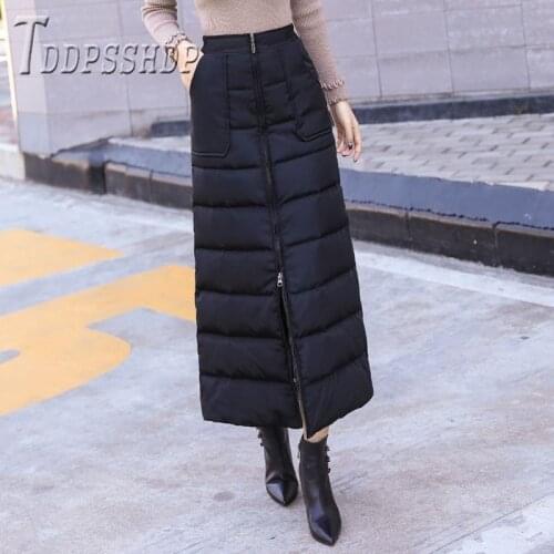 2019 Cotton Padded Windproof Women Skirt Zipper Warm Pocket Female Skirts