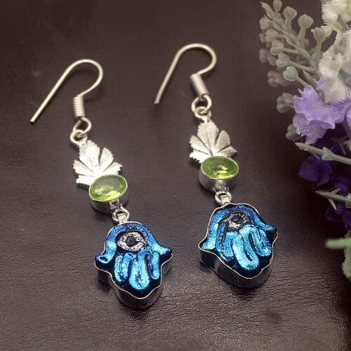 Hermosa 49% OFF Blue Dichroic Glass Green Peridot Dangle Earrings For Women 2 3/8 Inch HP159