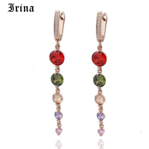 Irina 585 Elegance Tassels Multicolored AAA Cubic Zircon Rose Gold Color Originality Earrings For Women Wedding Birthday Gift