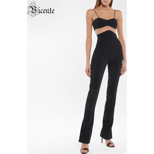 VC All Free Shipping 2020 New Chic One Shoulder Design Mesh Splicing Celebrity Party Club Casual Women Striped Jumpsuit