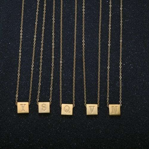 Simple Square Capital Initial A-Z Letter Necklace For Women High Quality Stainless Steel Choker Clavicle Chain Necklaces Jewelry