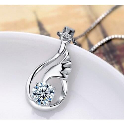 925 Sterling Silver Wing Necklace For Women Water Drop Zircon Purple Necklaces Lady Jewelry Fashion Wedding Accessories KOFSAC