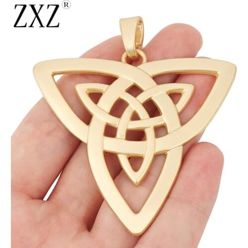 ZXZ 2pcs Matte Gold Large Big Celtics Knot Trinity Triquetra Charms Pendants for Necklace Jewelry Making 68x65mm