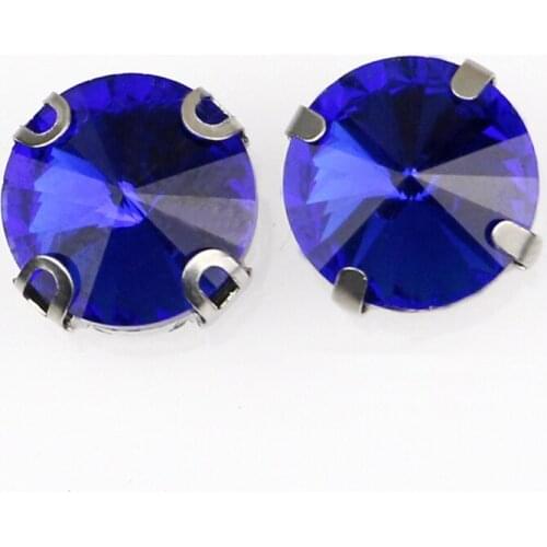 20Pcs/Bag Four Claws Royal Blue Round Silver Base With Hole Glass Rhinestones For Wedding Materials DIY Clothing Accessories