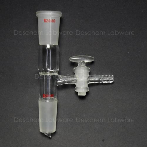 24/40,Glass Straight Vacuum Adapter, With Side Stopcock &10mm Hose Connection