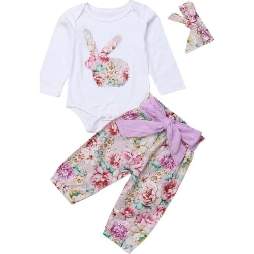 Princess Toddler Baby Girl Clothes Sets Long Sleeve Romper Top+Floral Pants+Headband 3pcs Casual Baby Girl Outfits