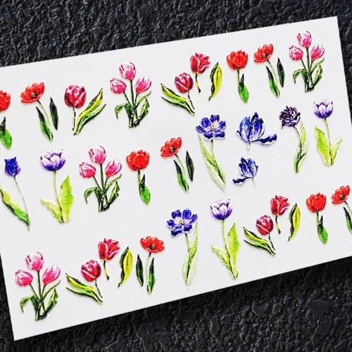 3D Acrylic Engraved Nail Sticker summer red purple flowes heart desgin Water Decals Empaistic Nail Water Slide Decals Z0281