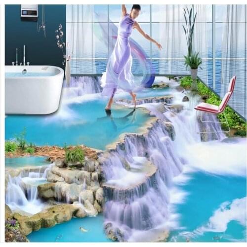 3d wallpaper waterproof Waterfall 3D stereo floor waterproof wall murals 3d wallpaper pvc bathroom waterproof wallpaper