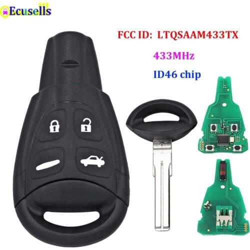 4 Buttons Remote Key Fob 433Mhz PCF7946AT Fit For SAAB 9-3 9-5 2003-2010 FCC:LTQSAAM433TX Replacement Refit Car remote Key