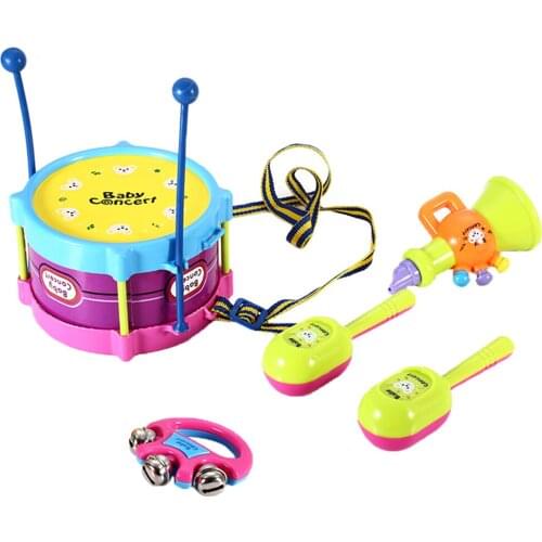 5 Pieces Drum Drumsticks Maracas Rattles Trumpet Kids/Baby Developmental Musical Instrument Toy Playset