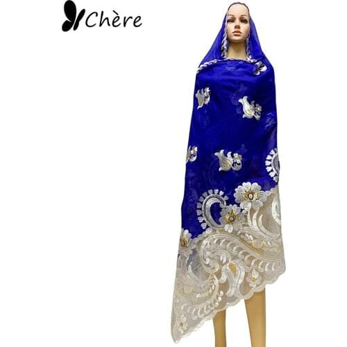 Afican Women Dubai Cotton Big Scarf Muslim Embroidery Women Hijab Scarf Size 215*115cm for Cover Boday Daily Pashmina BE905
