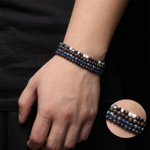 4mm Round Natural lazuli Agates jaspers Amazonite Beads bracelet men women Trendy Simplicity blue black white bracelets jewelry