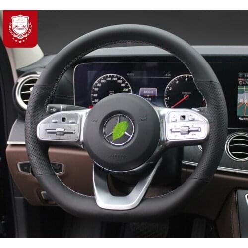 Black Leather Steering wheel cover for Mercedes-Benz C200 GLC 260E 300L CLA 220 GLE 450 Calfskin Genuine Leather