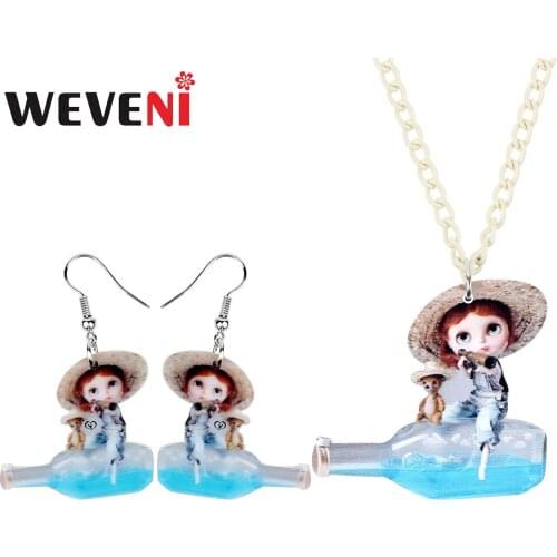 WEVENI Acrylic Drifting Bottles Sweet Girl Doll Jewelry Sets Long Toy Earrings Necklace For Women Girls Kid Gifts Accessories