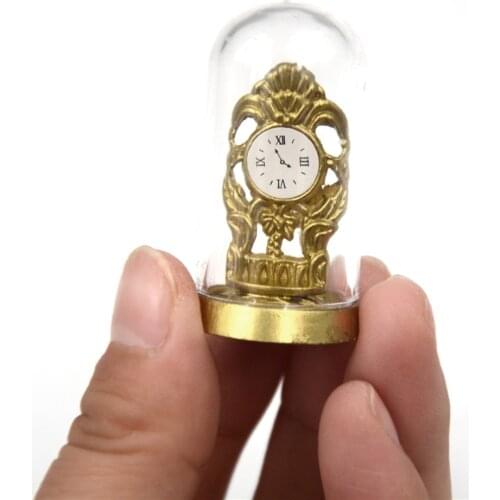 1:12 Scale Elegant Gold Glass Dome Mantle Clock Dollhouse Miniatures Dome Clock