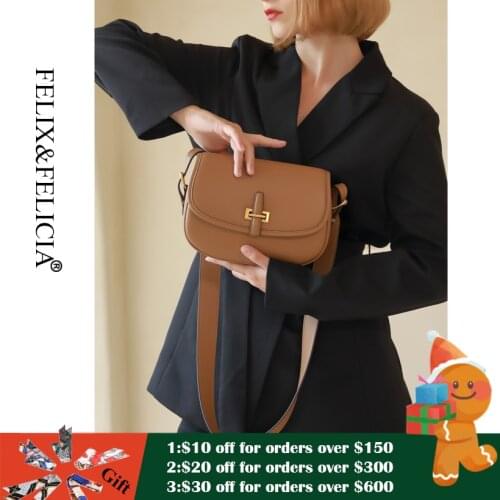 FELIX&FELICIA Factory Brand Fashion Saddle Shoulder Women Bags Genuine Leather Crossbody Luxury Designer Retro Messenger Bag