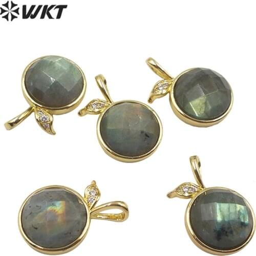 WT-P1530 WKT Trendy Natural Stone Pendant Orange Shape Labradorite Pendant Gold Electroplated Fashion Pendant Jewelry Finding