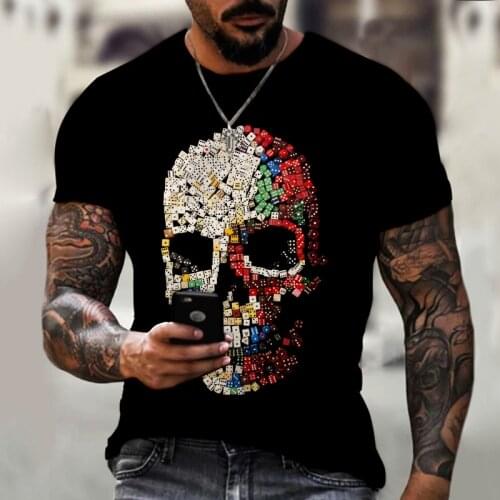 New Fashion Mens Summer T-Shirt Unisex Short-Sleeved Skull 3D Printed Sports Fitness Shirt Breathable Streetwear