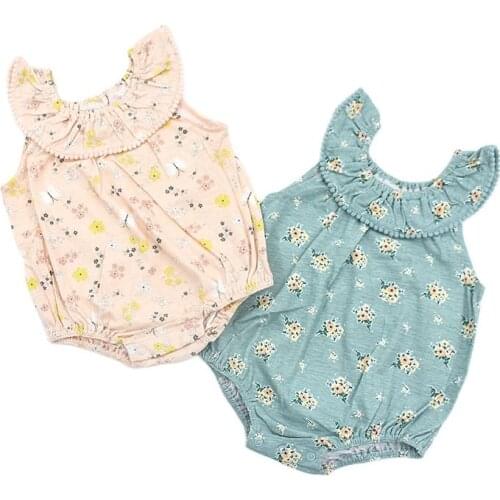 0-12M Baby Girls Clothes Cotton Summer Sweet Flower Printed Babies Jumpsuit Infant Newborn Clothing Twins Bodysuits New