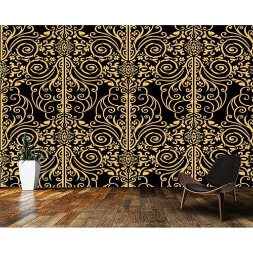 Custom 3D wallpaper,Gold and black vintage damask mural for living room bedroom sofa background home decoration wallpaper