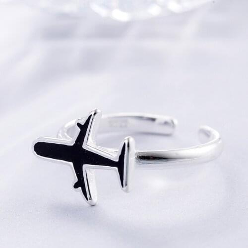 Todorova Black Airplain Plane Adjustable Ring For Women Open Finger Ring Party Unique Jewelry anillos mujer