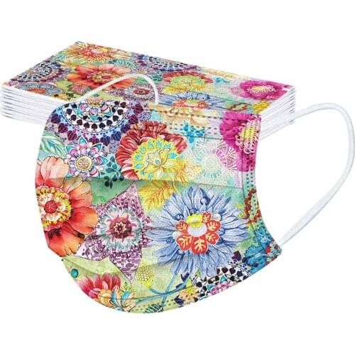 Halloween Cosplay 10pcs Floral Mask Adult Disposable Fashion Print 3-layer Designer Bandana Mascarillas For Face Cosplay Masque