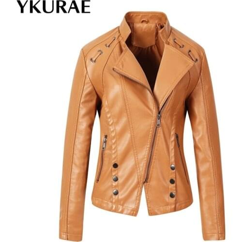 Fashion Women Leather Jacket PU Slim Autumn Outwear Female Motorcycle Jackets Street Coats Punk Zipper Rivet Coat Stylish FL060
