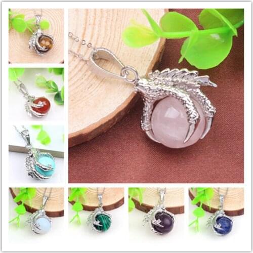 Trendy-beads Silver Plated Dragon Claw Round Bead Tiger Eye Stone Pendant Amethysts Necklace Link Chain Jewelry