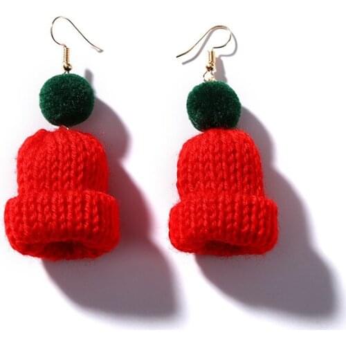Fashion Wool Knitting Hat Earrings Funny Jewelry Plush Hair Ball Stud Earrings For Women Retro Tassel Earrings Christmas Gifts
