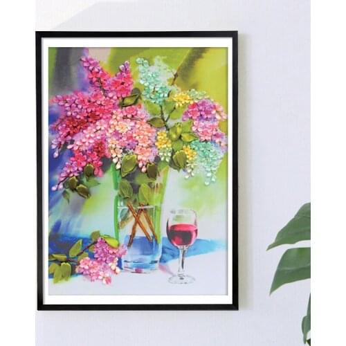 DIY Easy Ribbon Embroidery Sale for Beginner Needlework Cross Stitch Kit Handmade Sewing Wall Art Flowers Series Animals Peacock