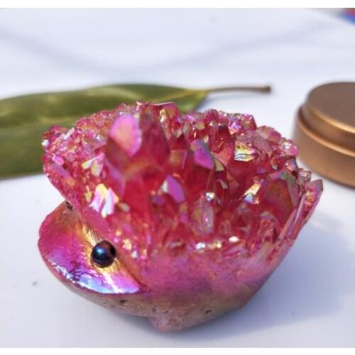 Natural Electroplate crystal cluster red green pink Titanium coating Carving hedgehog Gemstone quartz Stone Healing Treatment