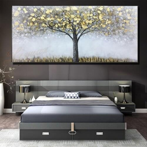 2021 new rich tree golden hand painting, restaurant mural large gold gray bottom abstract painting art pictures