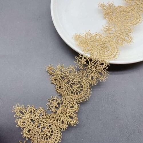 2Yards 5.8cm New Narrow Gold Embroidery Lace Trim for Bridal Baby Headband Costume Design Small Lace Ribbon