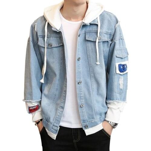 Nuevo otoño de los hombres de moda Chaqueta Slim Fit chaqueta Streetwear Hip Hop de los hombres con capucha Jean chaquetas h