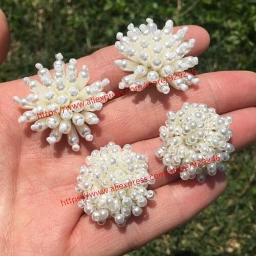 Whlolesale 50pcs/lot 3cm round pearl beaded flower for hairdress ornaments sewing-on pearl applique for shoes sweater decoration