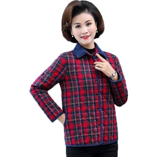 Middle-aged elderly Autumn Winter Cotton Jacket New Women Fashion Short lattice Cotton Coat parkas Female Frivolous Outerwear