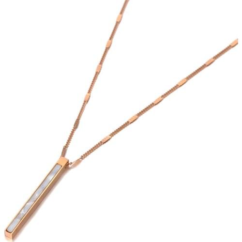 Simple Design White Shell Long Strip Charm Pendant Necklace For Women Trendy Titanium Steel CZ Crystal Necklace N20161