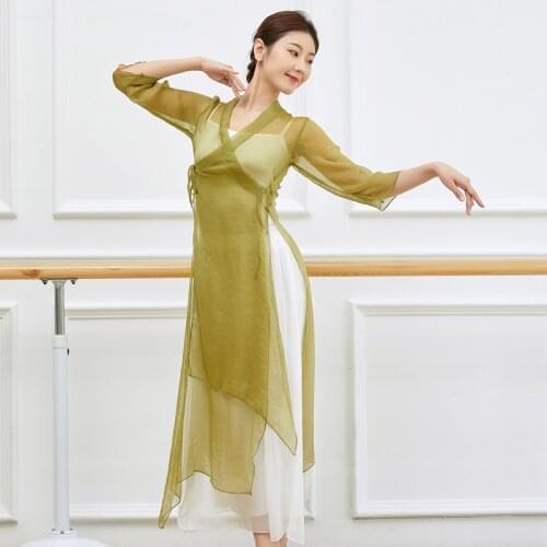 Adult Belly Dance Transparent Long Cardigan Sheer Wrap Side Tie Top Blouse T Shirt Fairy Costume for Women Dancer Clothes Wear