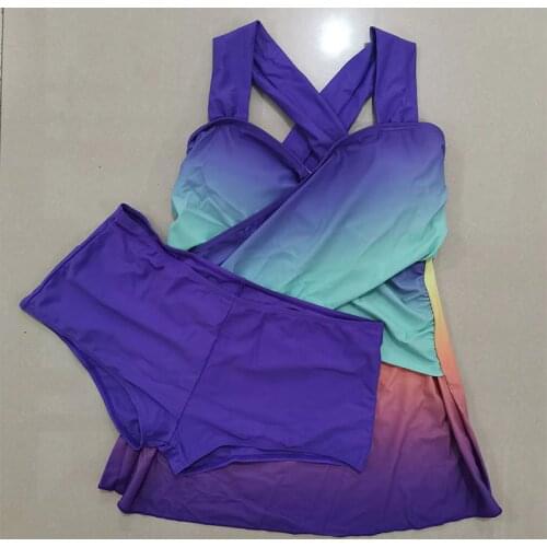 2020 New Shell Push Up Two Piece Swimsuit Women Plus Size 5XL Tankini Print Foral XXXL Swimwear with Skirt Boxer Bathing Suit